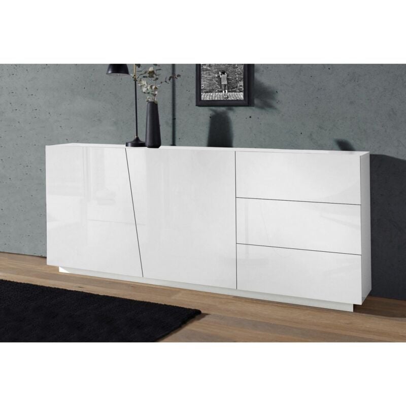 foto del prodotto credenza bianco lucido mobile con 3 cassetti e 2 ante madia 180 cm