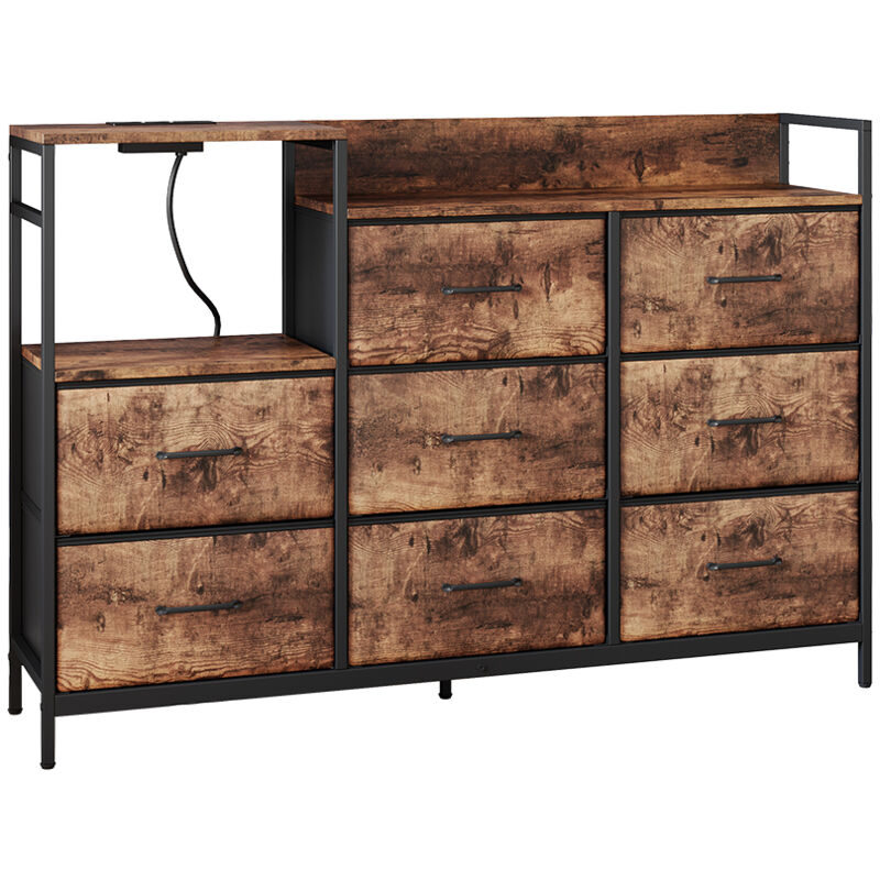 foto del prodotto credenza brian, rovere rustico, 132 x 30 cm con 8 cassetti e usb vicco