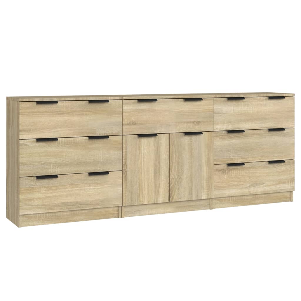 foto del prodotto credenza buffet cassettiera mobile contenitore organizer cucina soggiorno soggiorni 3 pezzi sonoma mdf marrone 02 0037101