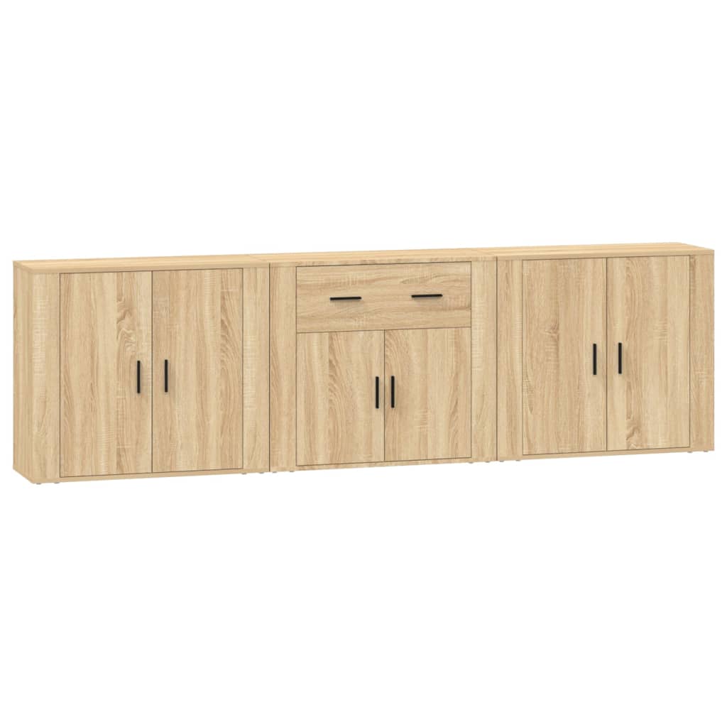 foto del prodotto credenza buffet cassettiera mobile contenitore organizer cucina soggiorno soggiorni 3 pz sonoma mdf marrone 02 0037100