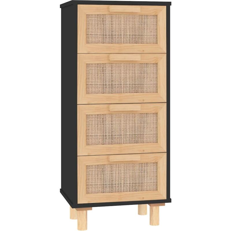 foto del prodotto credenza buffet cassettiera mobile contenitore organizer cucina soggiorno soggiorno 40 x 30 x 90 cm legno di pino massiccio e rattan nero naturale