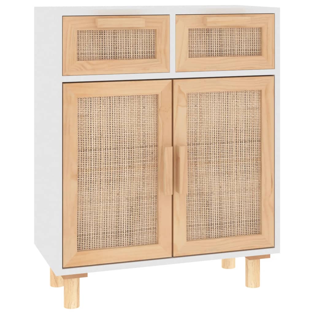 foto del prodotto credenza buffet cassettiera mobile contenitore organizer cucina soggiorno soggiorno 60 x 30 x 75 cm legno di pino massiccio e rattan bianco naturale 02 0030338