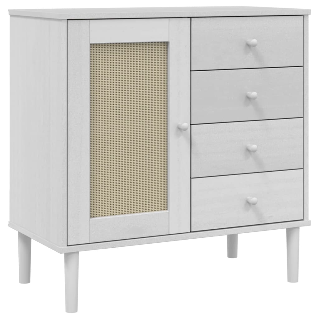 foto del prodotto credenza buffet cassettiera mobile contenitore organizer cucina soggiorno soggiorno effetto rattan 80 x 40 x 80 cm legno massiccio di pino bianco 02 0036226