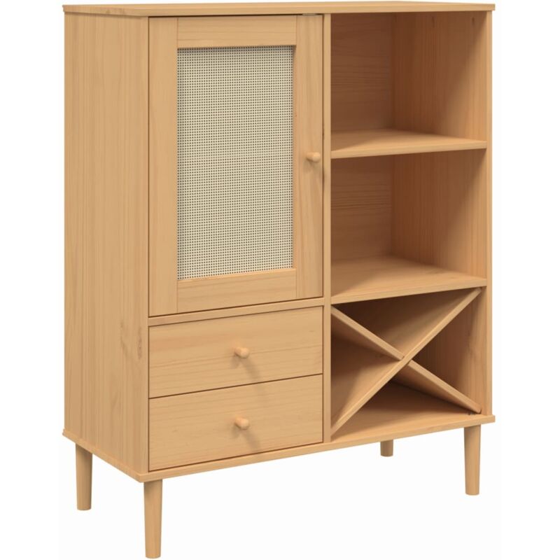 foto del prodotto credenza buffet cassettiera mobile contenitore organizer cucina soggiorno soggiorno effetto rattan 90 x 40 x 112 cm legno massello di pino marrone