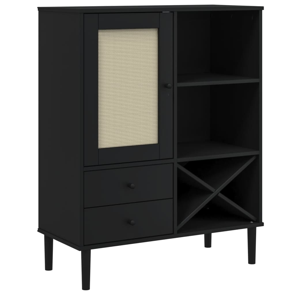 foto del prodotto credenza buffet cassettiera mobile contenitore organizer cucina soggiorno soggiorno effetto rattan 90 x 40 x 112 cm legno massello di pino nero 02 0036242