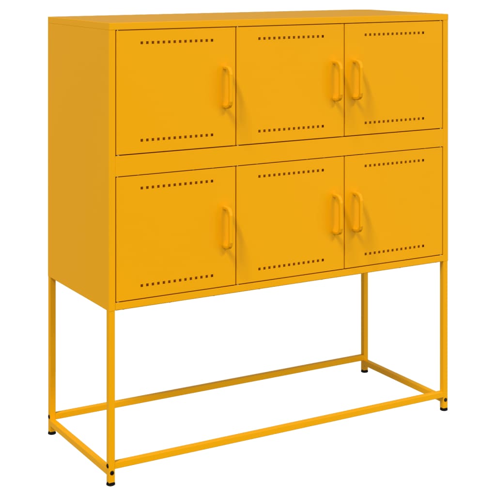 foto del prodotto credenza buffet cassettiera mobile contenitore organizer cucina soggiorno soggiorno giallo senape 100,5 x 39 x 107 cm acciaio giallo 02 0035681