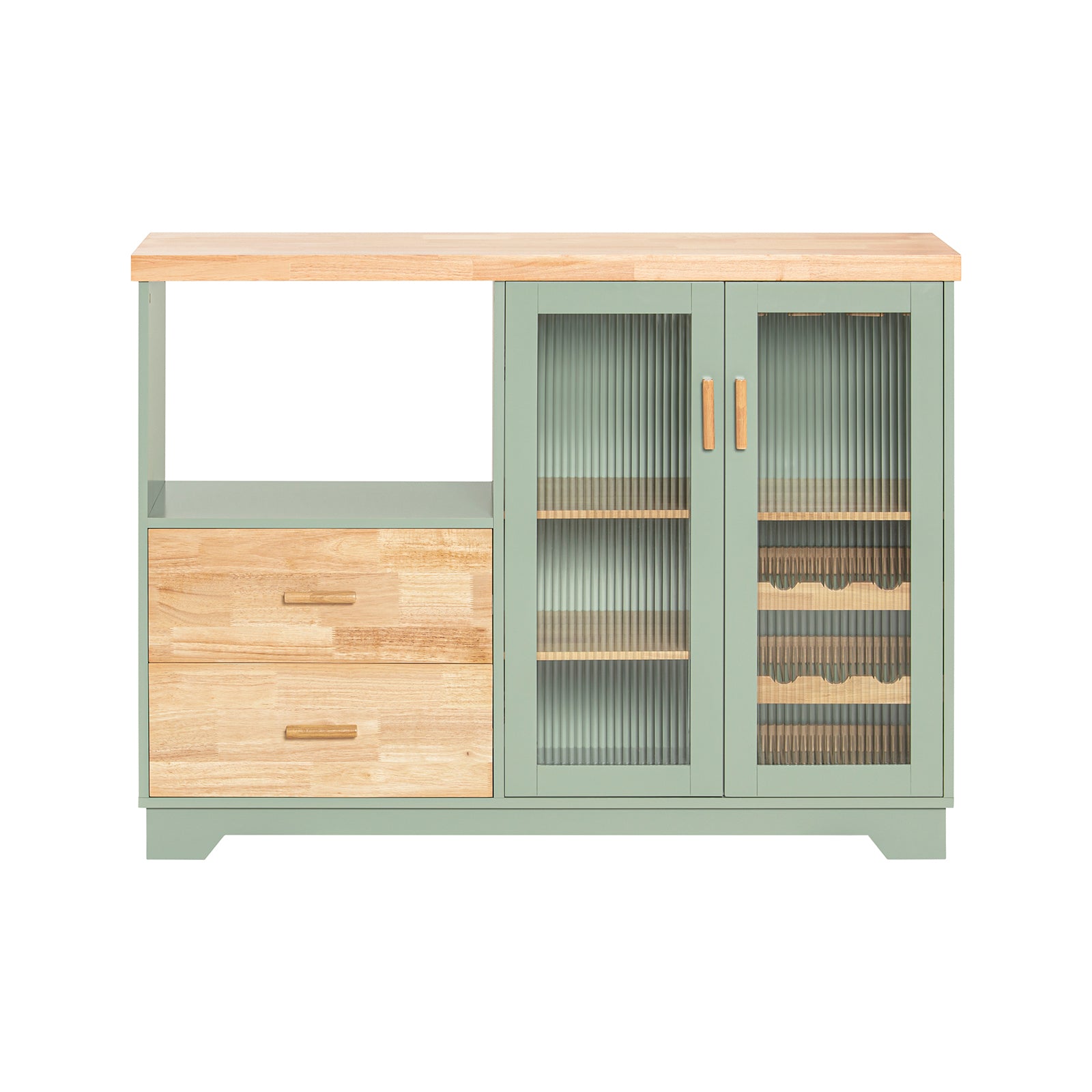 foto del prodotto credenza buffet con 2 ante in vetro mobile da cucina mobile microonde 120x40x90cm verde fsb81 gr sobuy