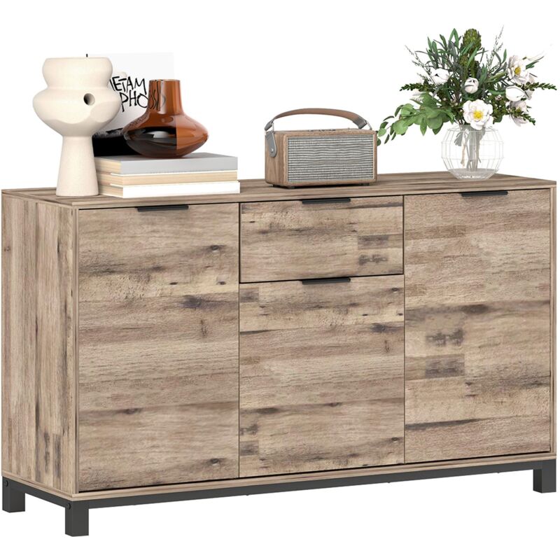 foto del prodotto credenza buffet in stile industriale 120x36.5x70 cm con cassetto e 3 armadietti in legno marrone