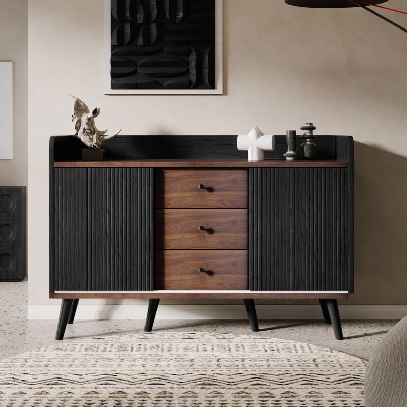 foto del prodotto credenza buffet madie 117,5x39,5x80cm cassettiera, mobile cucina, 3 cassetti 2 ante, pannello truciolare, nero