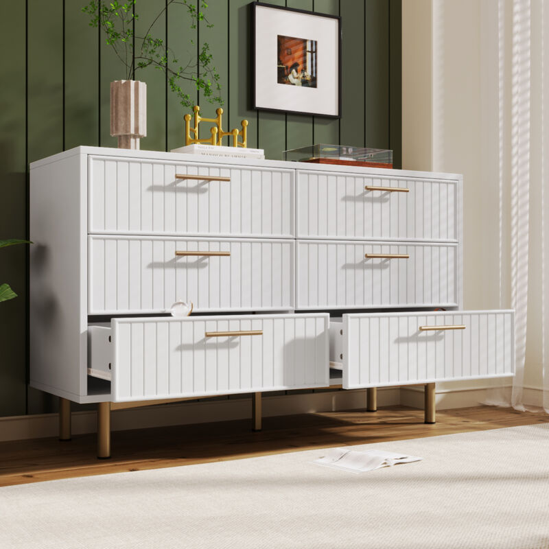 foto del prodotto credenza buffet madie 120x40x75.5cm con 6 cassetti, cassettiera, mobile cucina, pannello truciolare, bianco