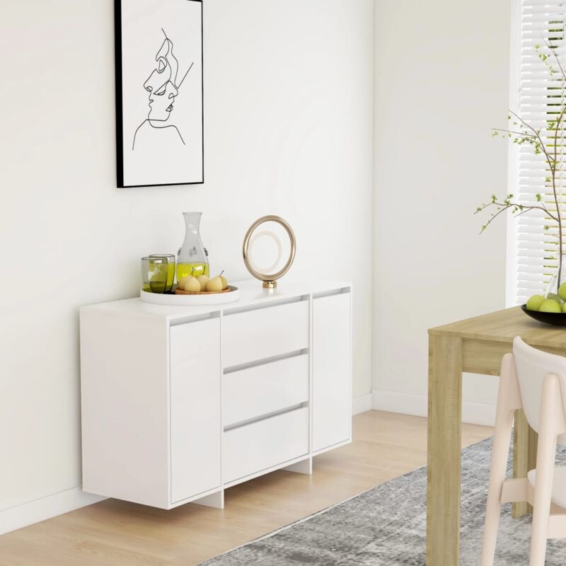 foto del prodotto credenza buffet mobile da cucina con 3 cassetti bianca 120x41x75 cm in truciolato bv276991 bonnevie