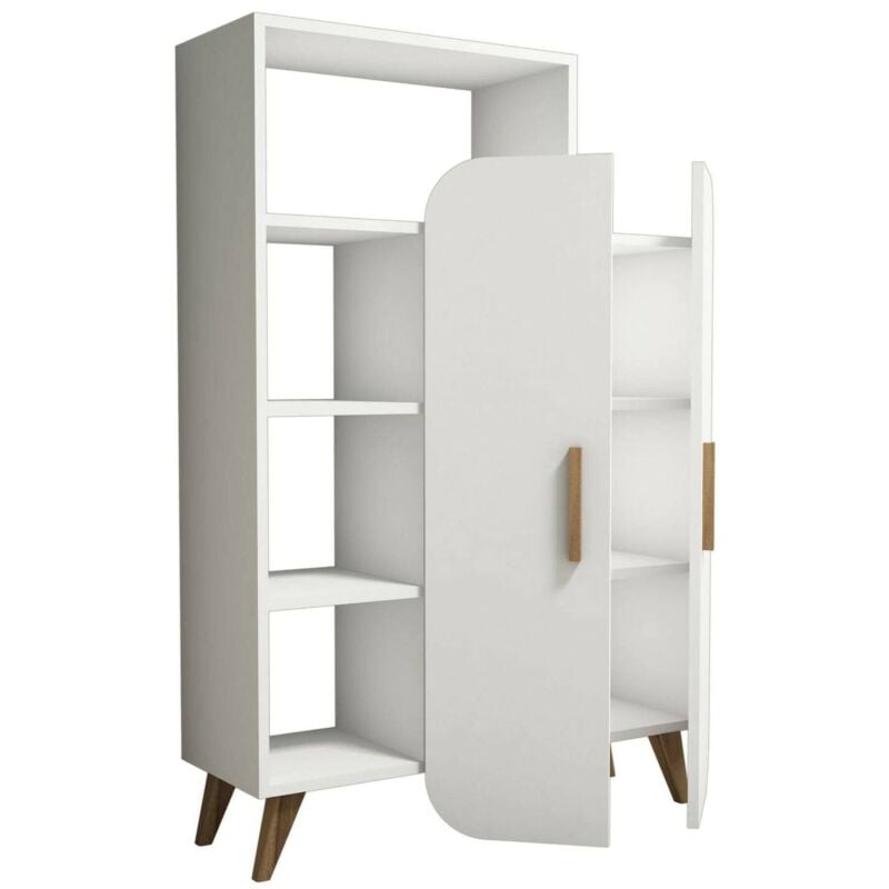 foto del prodotto credenza capella, buffet da soggiorno, madia da salotto, dispensa da cucina, 90x32h132 cm, bianco, con imballo rinforzato, con imballo rinforzato - dmora