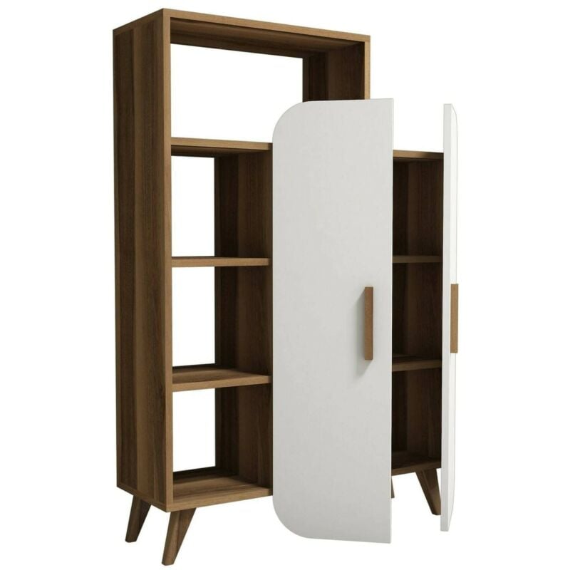 foto del prodotto credenza capella, buffet da soggiorno, madia da salotto, dispensa da cucina, 90x32h132 cm, noce e bianco, con imballo rinforzato, con imballo