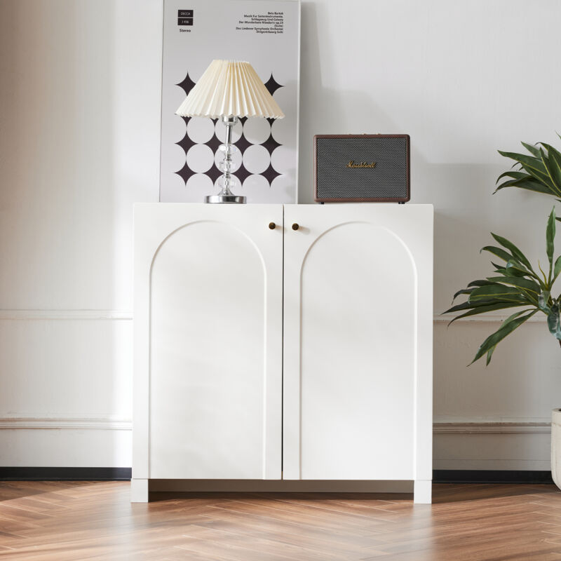 foto del prodotto credenza, cassettiera, armadio a 2 ante, credenza alta, armadio autoportante, bianco crema, dimensioni 80 x 40 x 80 cm