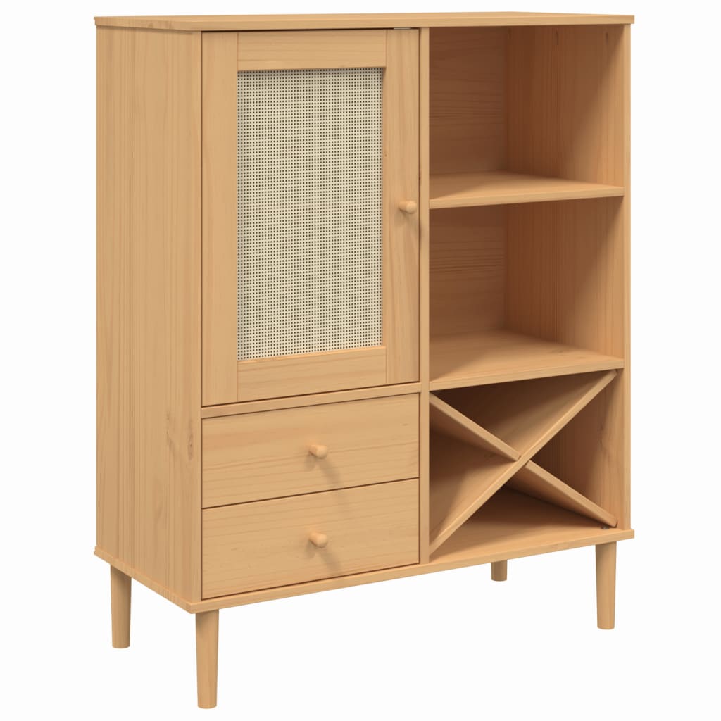 foto del prodotto credenza cassettiera cassettiera mobile contenitore organizer cucina soggiorno soggiorno effetto rattan 90 x 40 x 112 cm legno di pino massiccio marrone 02_0036235