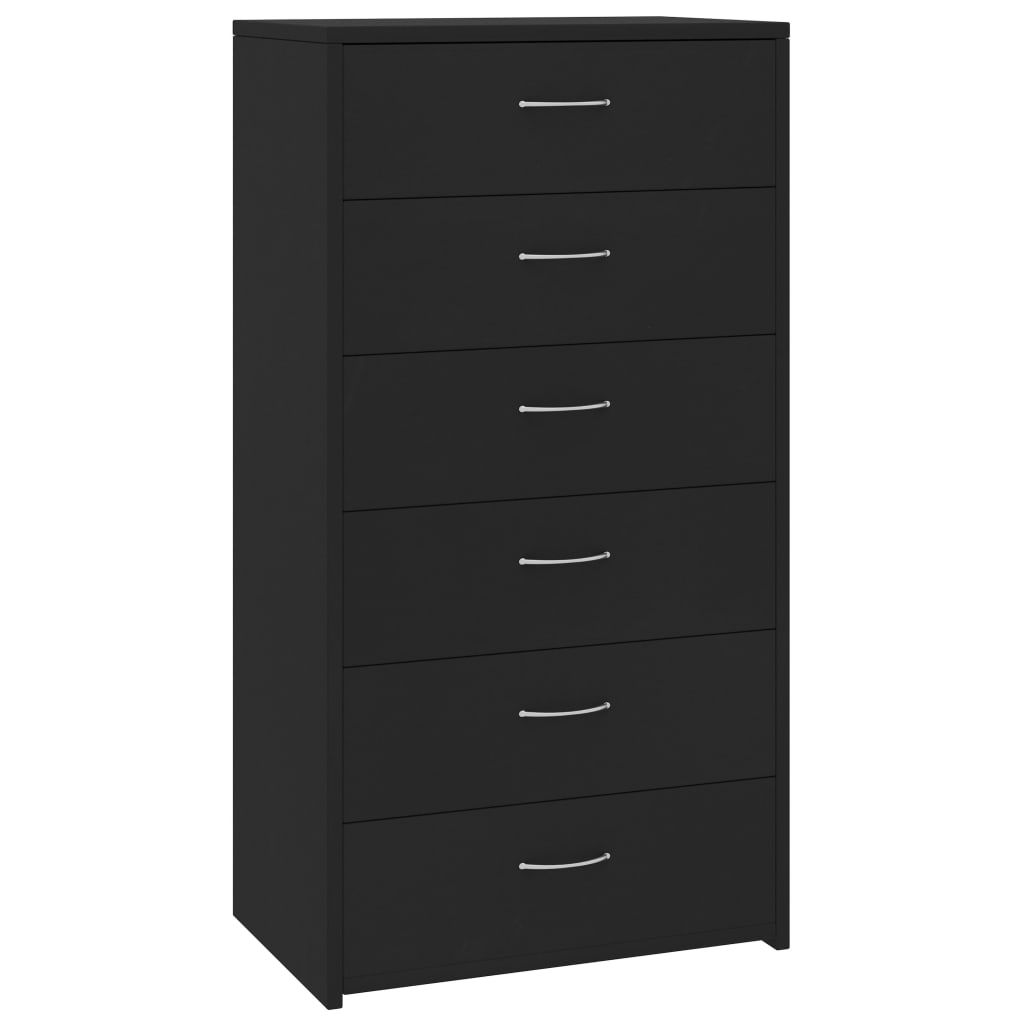 foto del prodotto credenza, cassettiera, mobiletto, organizer, cucina, soggiorno, soggiorno, con 6 cassetti, 50 x 34 x 96 cm, legno composito nero 02 0029762