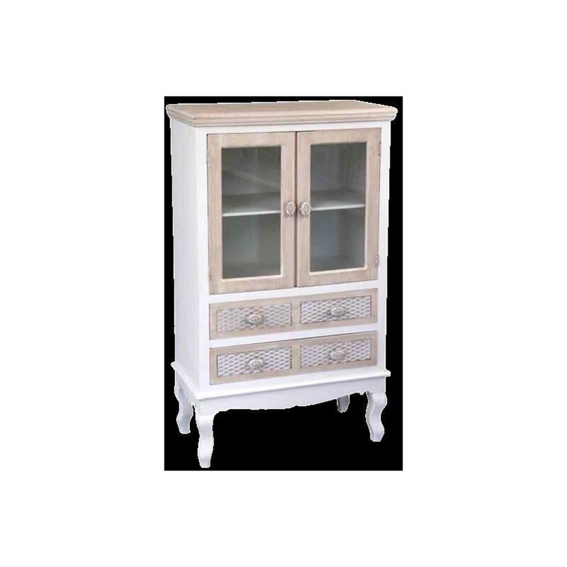 foto del prodotto credenza charm con 2 cassetti e vetrina 70x35x120cm colore bainco e sabbia