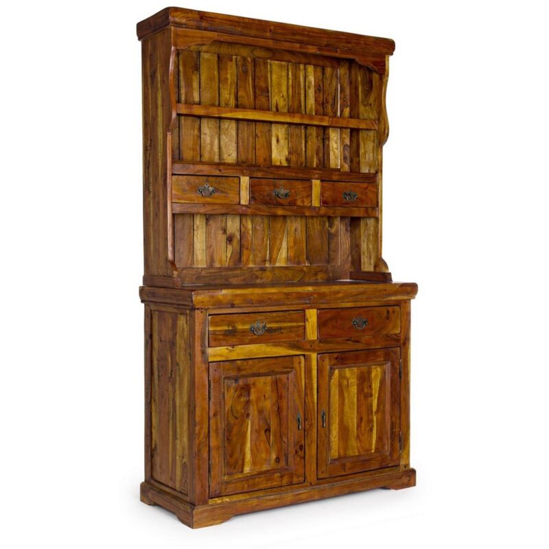 foto del prodotto credenza chateaux in legno di acacia indiano massiccio, con finitura rustica, stile rustico 3 ante 3 cassetti