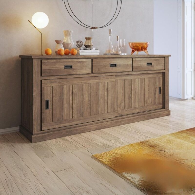 foto del prodotto credenza colore noce eastwood 3 cassetti e 2 ante scorrevoli anthony67070 219,6x49,8x95h stile shabby