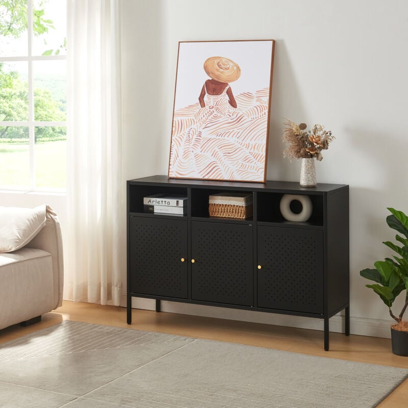 foto del prodotto credenza com janakkala in acciaio 119 x 35 x 80 cm nero en.casa 