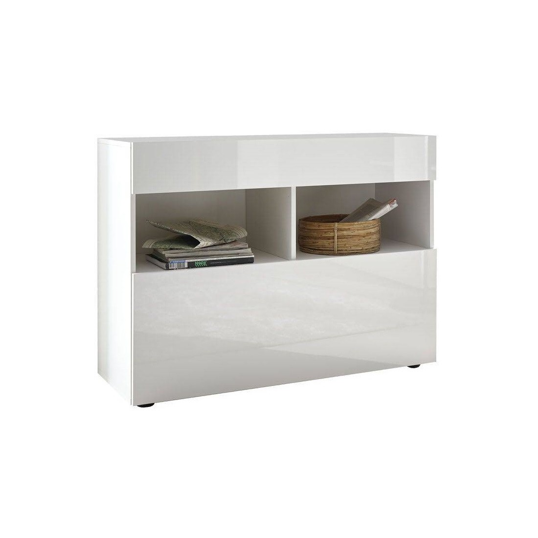 foto del prodotto credenza con 1 cassetto e 1 anta a ribalta, collezione sultano, colore bianco, ideale per il tuo salotto o sala da pranzo.