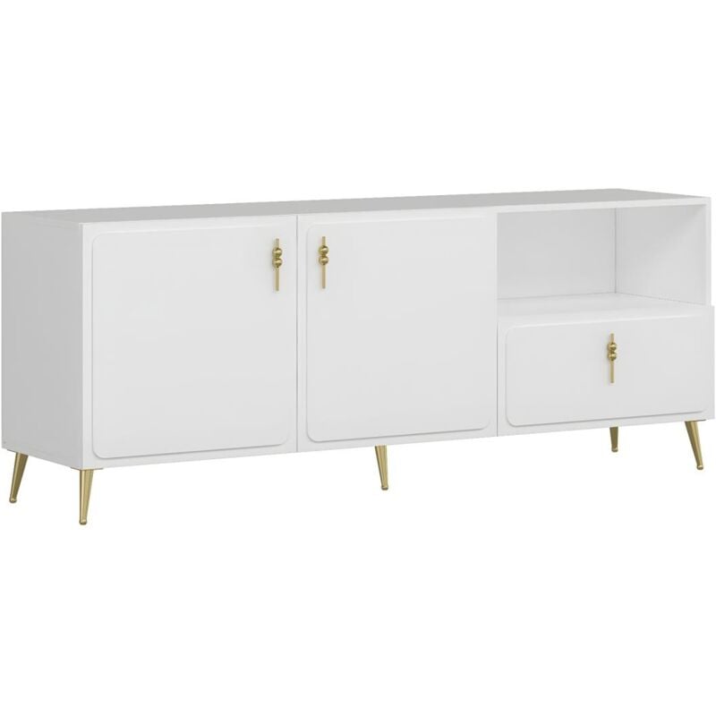 foto del prodotto credenza con 2 ante, 1 cassetto e 1 nicchia bianco e dorato mavelya