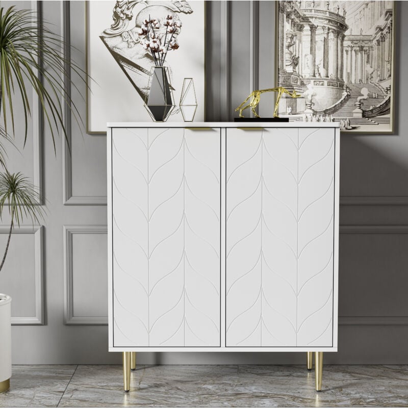 foto del prodotto credenza con 2 ante, cassettiera, mobiletto da ingresso, per soggiorno, bagno e camera da letto, piedini e maniglia placcati oro, motivo floreale,