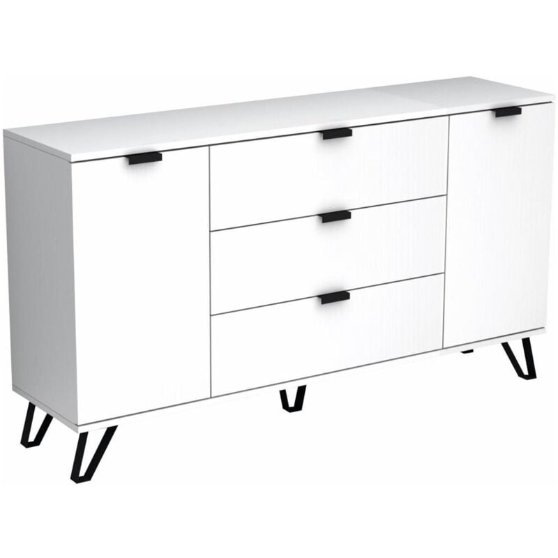 foto del prodotto credenza con 2 ante e 3 cassetti bianco e nero menoda