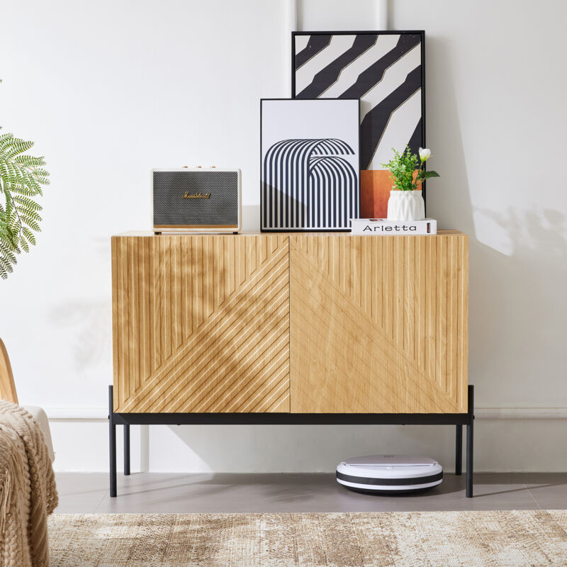 foto del prodotto credenza con 2 ante e gambe in metallo, credenza, cassettiera dal design lineare, dimensioni h 75 cm l 100 cm p 40 cm