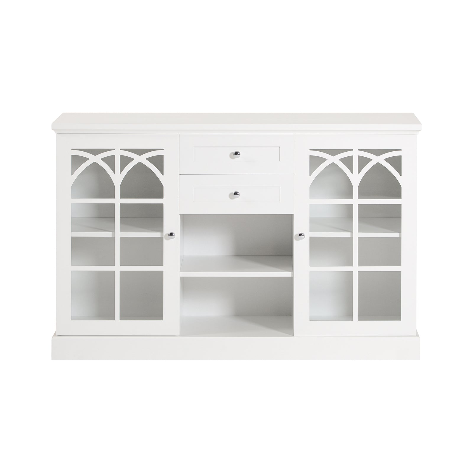foto del prodotto credenza con 2 ante in vetro e 2 cassetti, mobile da cucina, mobile da soggiorno, buffet, mobile contenitore, bianco, 120x39x78cm fsb79 w sobuy