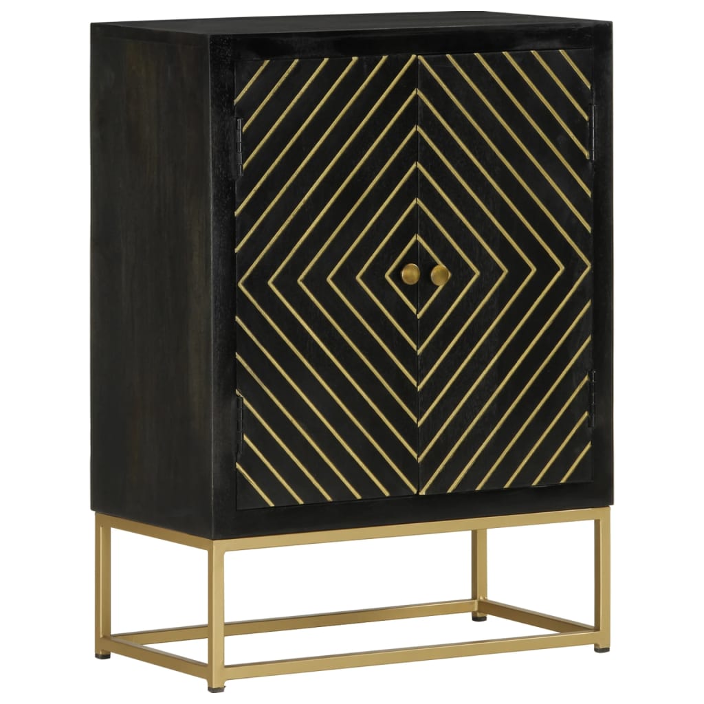foto del prodotto credenza con 2 ante nero e oro 55x30x75 cm legno massello mango
