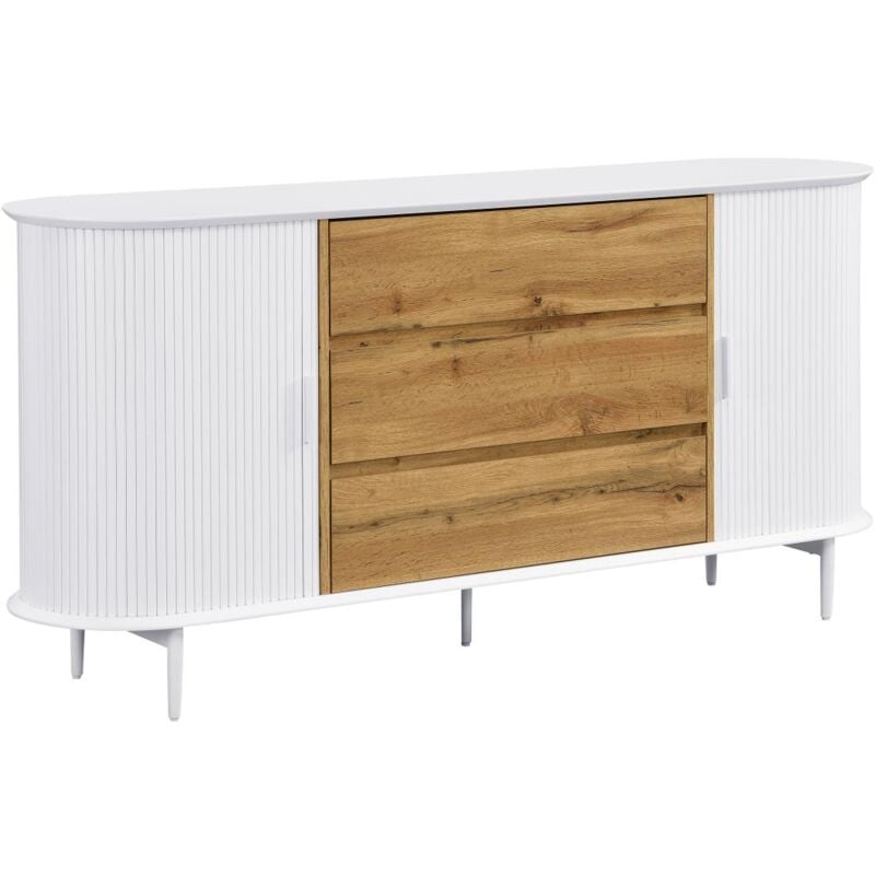 foto del prodotto credenza con 2 ante scorrevoli e 3 cassetti in mdf bianco e naturale velurani