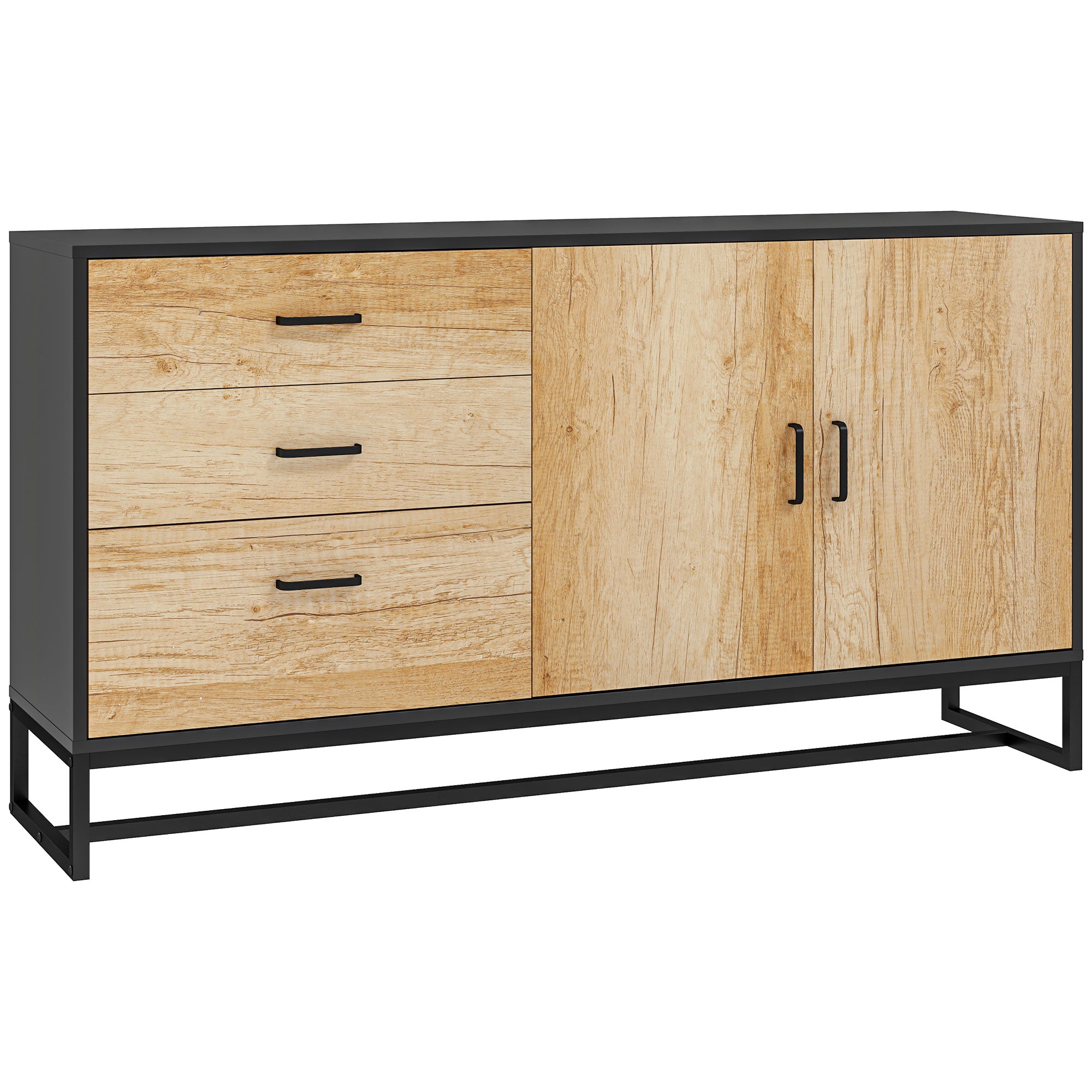 foto del prodotto credenza con 3 cassetti e armadietto ante soft close 140x35x75 cm legno naturale e nero