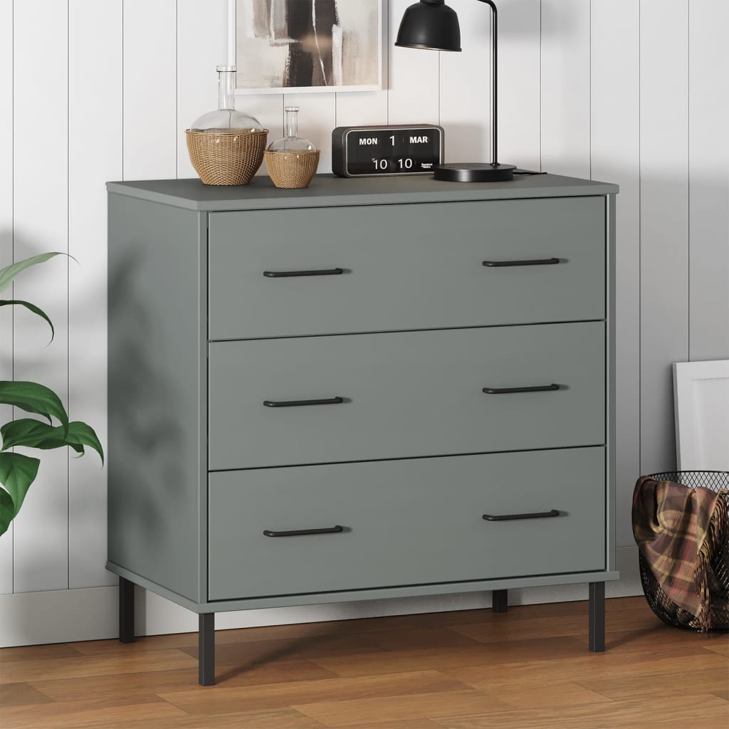 foto del prodotto credenza con 3 cassetti grigio 77x40x79,5cm legno massello oslo cod mxl 64663
