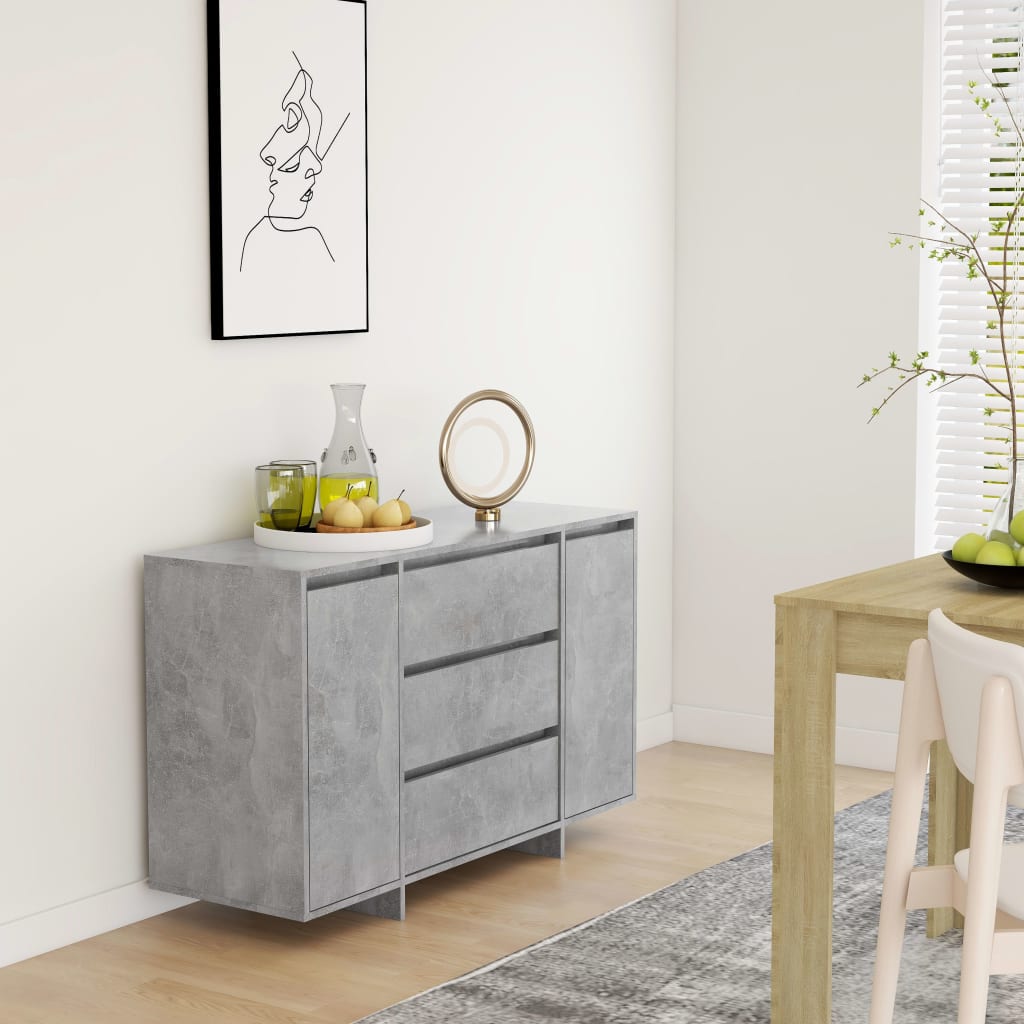 foto del prodotto credenza con 3 cassetti grigio cemento 120x41x75 cm truciolato cod mxl 6743