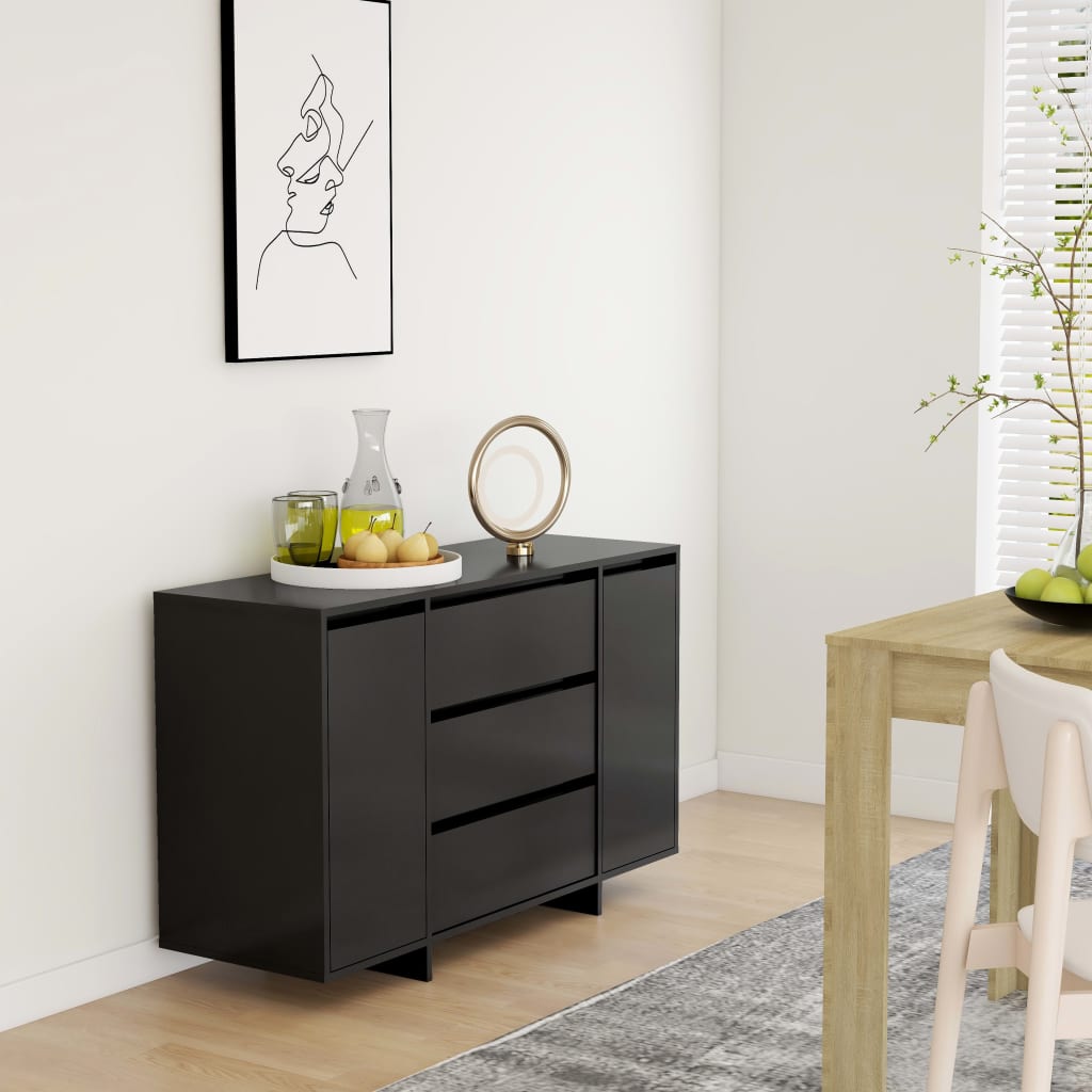 foto del prodotto credenza con 3 cassetti nera 120x41x75 cm in truciolato cod mxl 12304