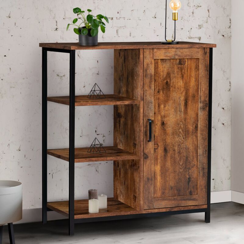 foto del prodotto credenza con 3 ripiani e armadietto dayton effetto invecchiato design industriale