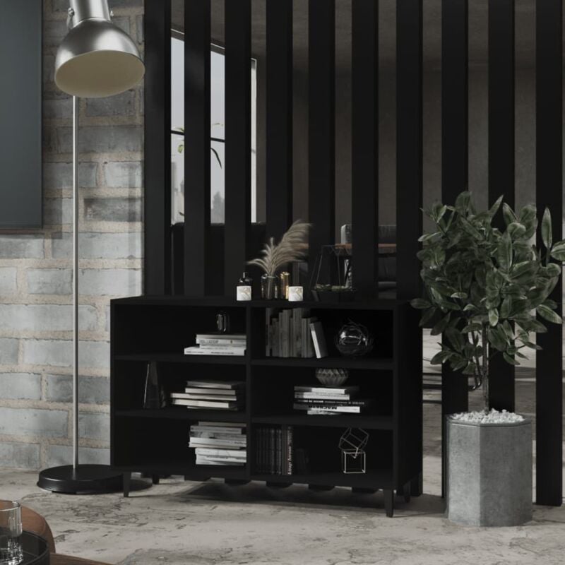 foto del prodotto credenza con 6 scomparti aperti e piedi neri design elegante vari colori colore nero