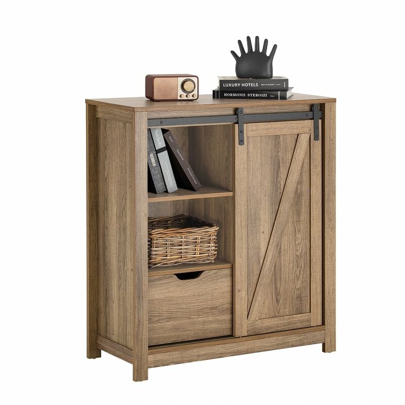 foto del prodotto credenza con anta scorrevole, scarpiera con porta fienile, mobile da ingresso, armadio multifunzionale, marrone chiaro, fsb59 br sobuy