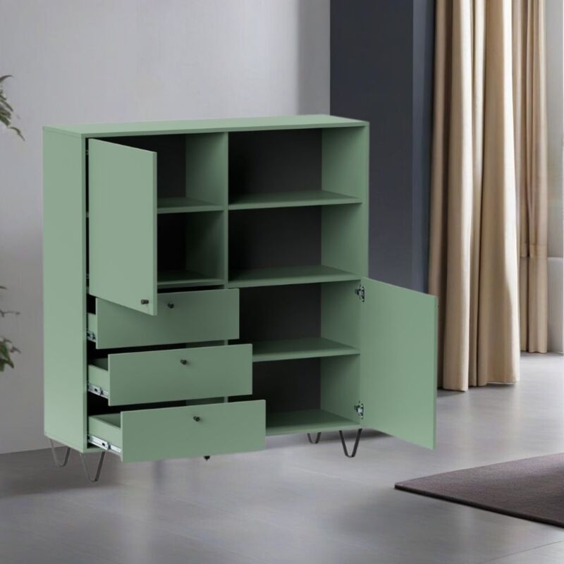 foto del prodotto credenza con ante cassetti e vano a giorno colore verde 123,6x135h cm aldix