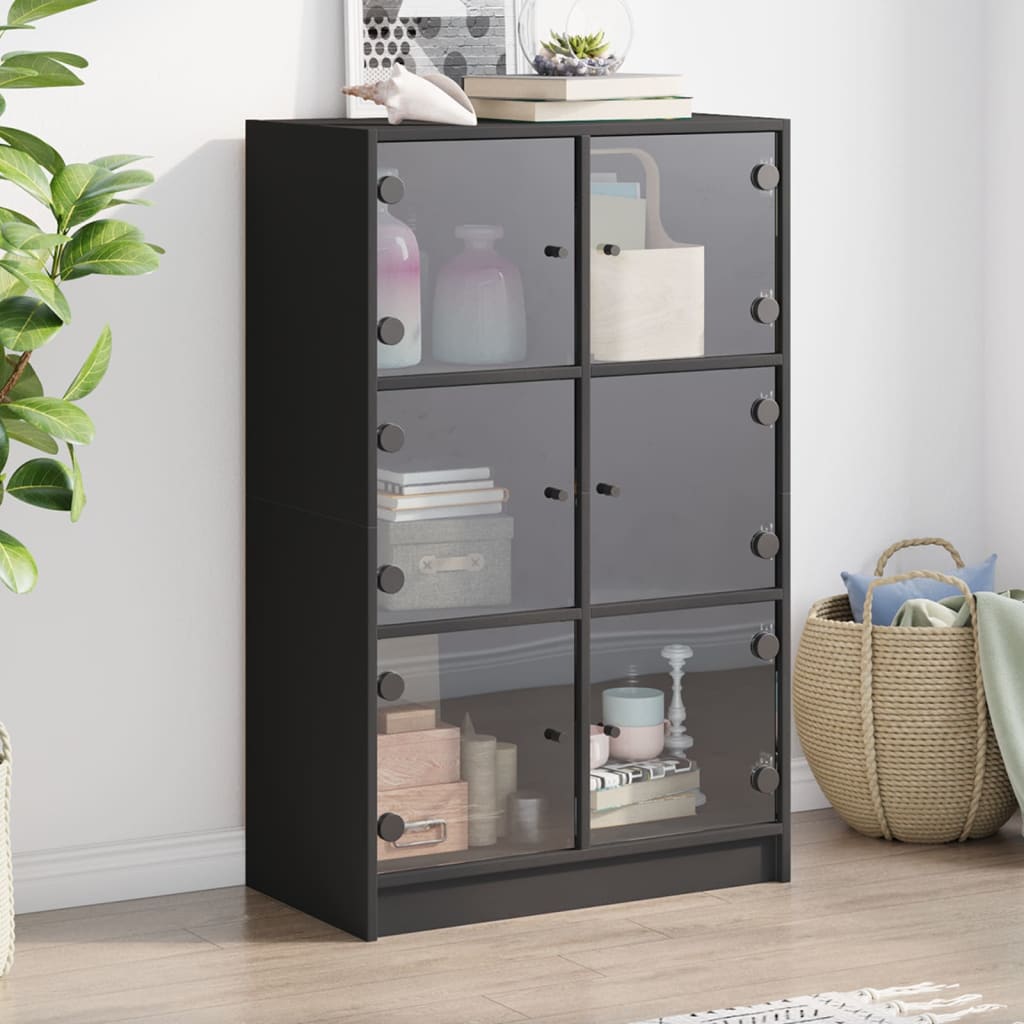 foto del prodotto credenza con ante nera 68x37x109 cm in legno multistrato