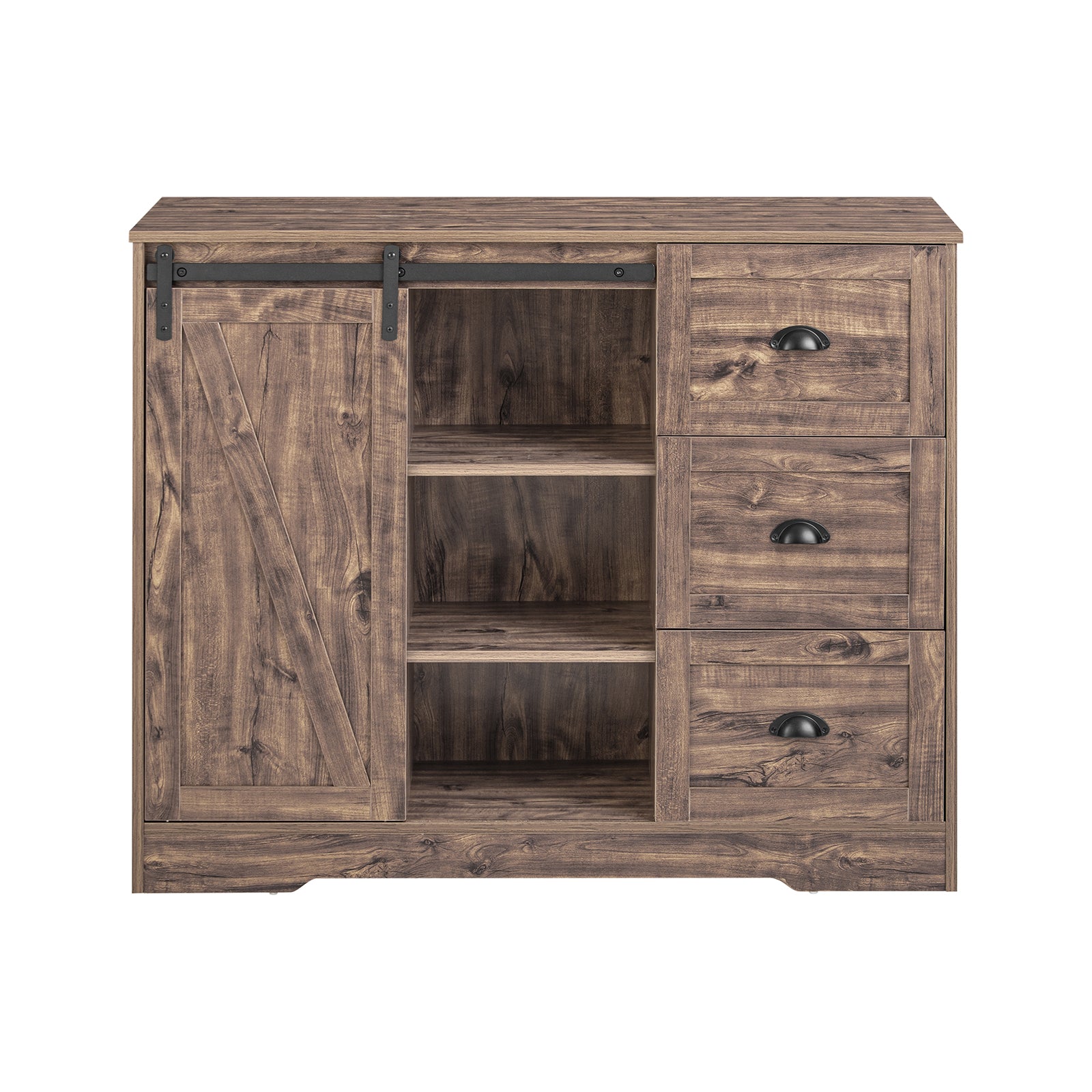 foto del prodotto credenza con ante scorrevoli, isola cucina, buffet design industriale vintage marrone 110x50x90cm knl08 n