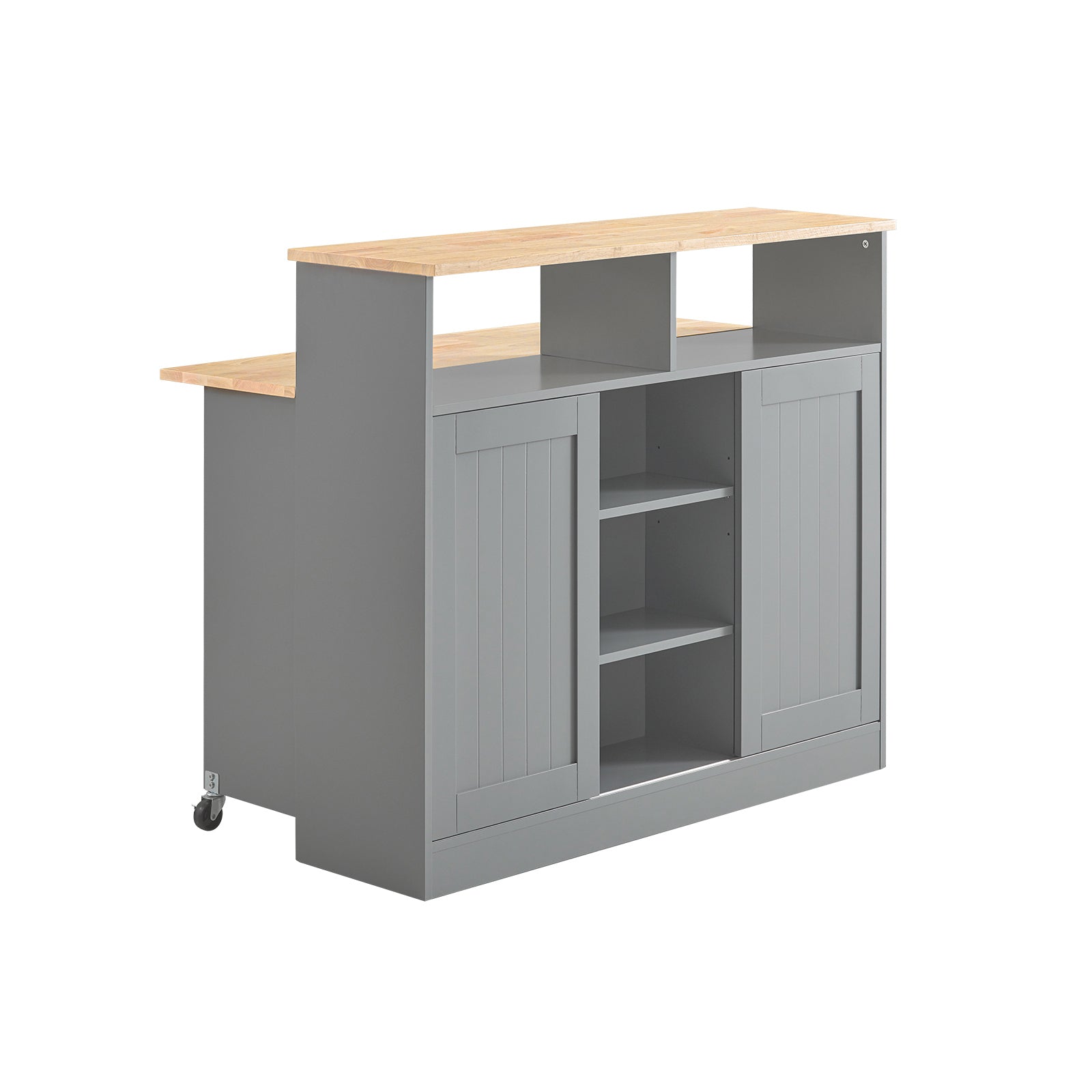 foto del prodotto credenza con ante scorrevoli isola cucina con piano di lavoro espandibile credenza cucina credenza grigio chiaro 110x68x97cm, fsb36 hg