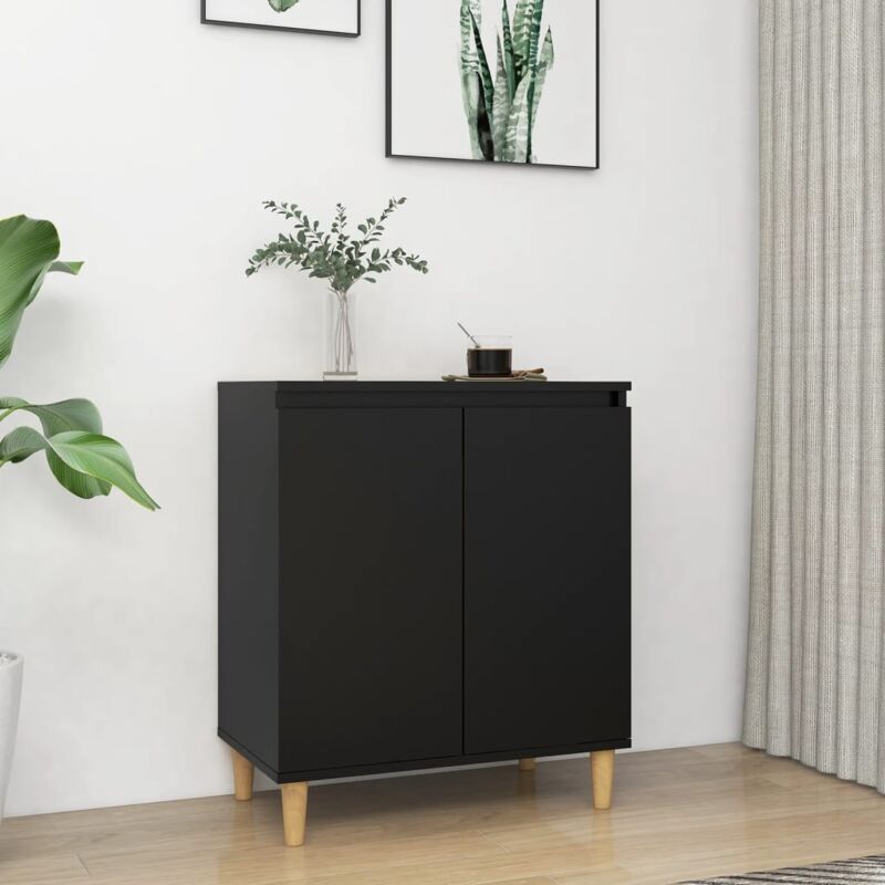 foto del prodotto credenza con gambe legno massello nera 60x35x70 cm multistrato vidaxl
