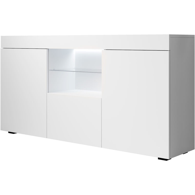 foto del prodotto credenza con led madia moderna soggiorno mobiletto sala da pranza buffet cucina 135x73x34cm modello sefora bianco finitura opaca