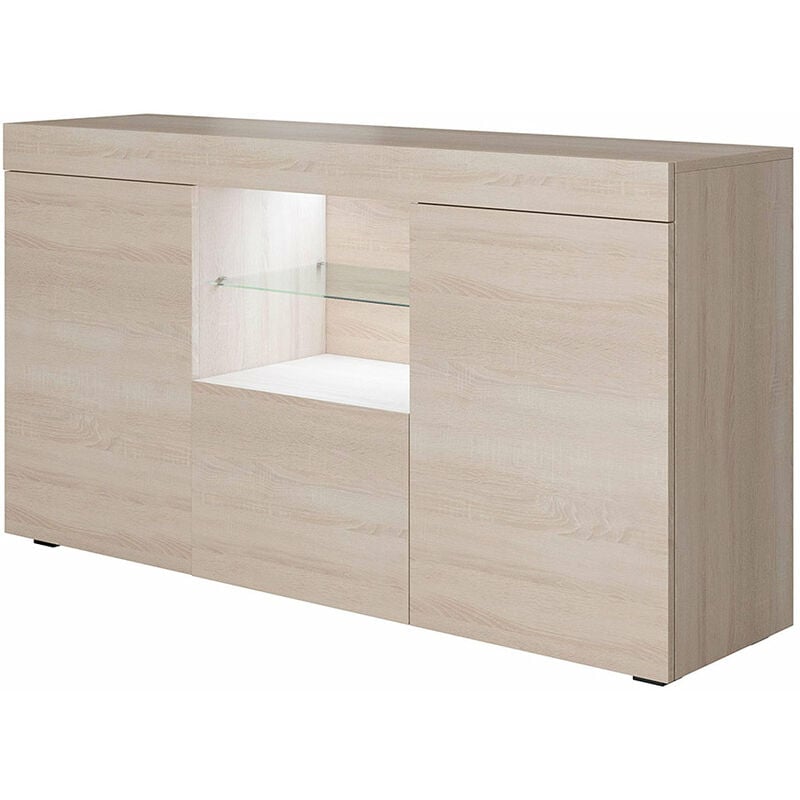 foto del prodotto credenza con led madia moderna soggiorno mobiletto sala da pranza buffet cucina 135x73x34cm modello sefora sonoma finitura opaca
