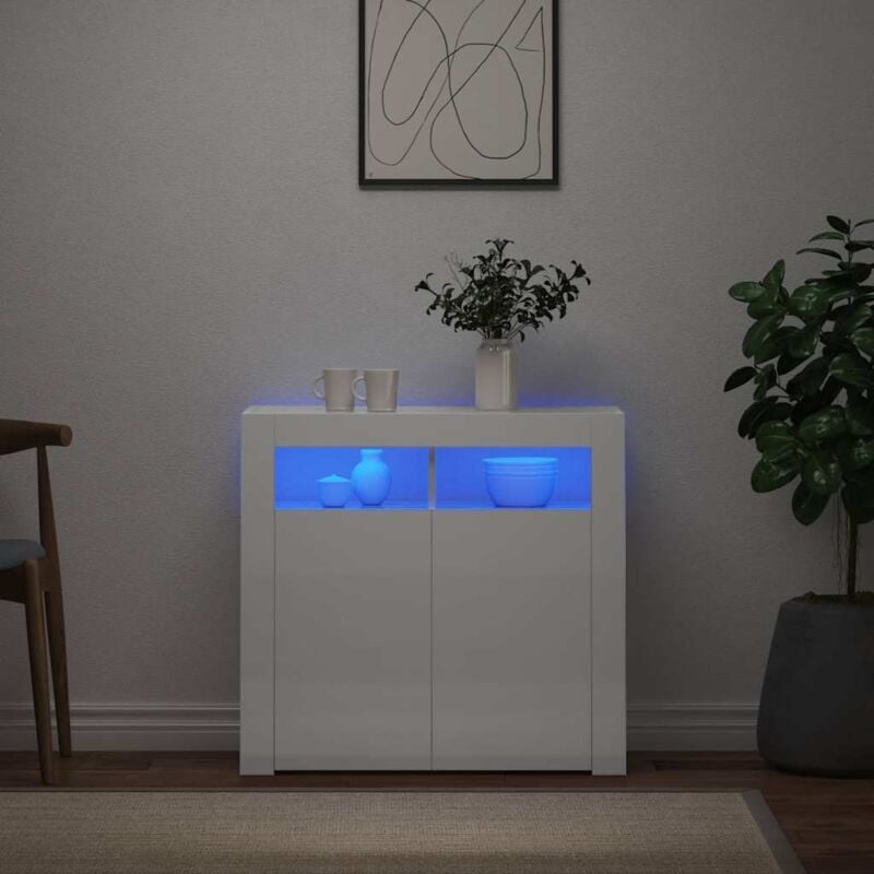 foto del prodotto credenza con luci a led bianco lucido 80x35x75 cm - vidaxl