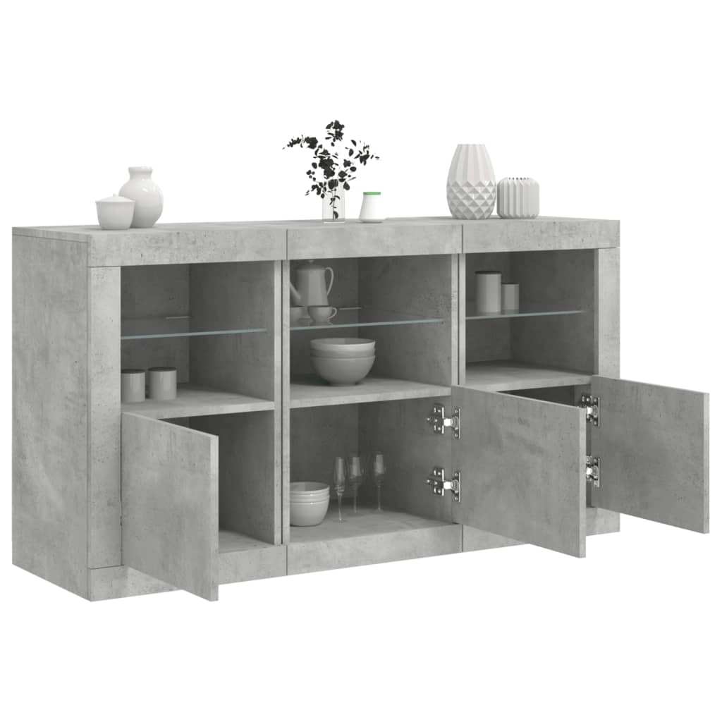 foto del prodotto credenza con luci led grigio cemento 123x37x67 cm