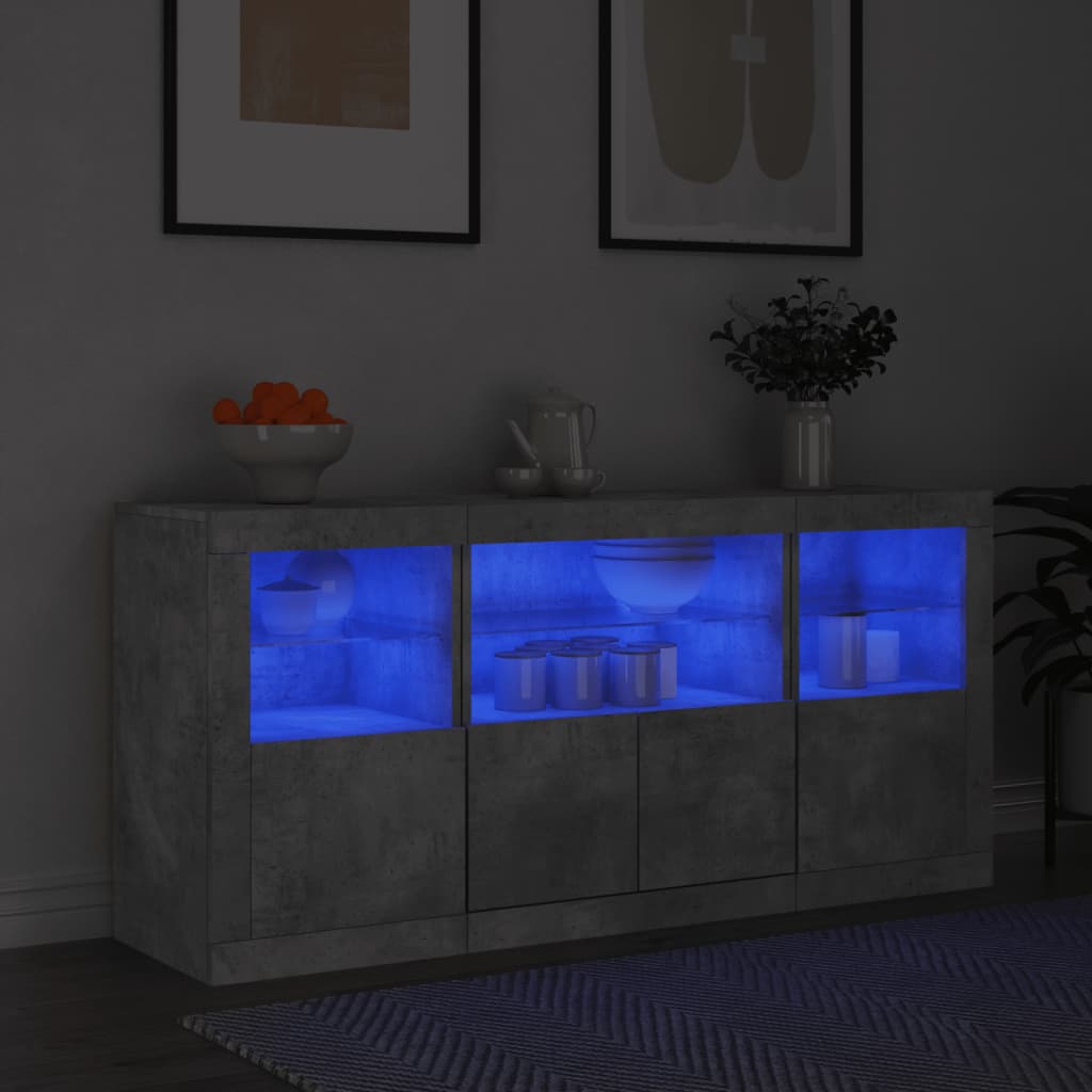 foto del prodotto credenza con luci led grigio cemento 142,5x37x67 cm