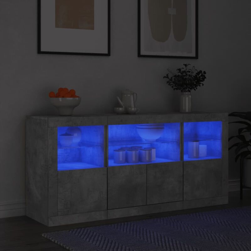 foto del prodotto credenza con luci led grigio cemento 142,5x37x67 cm vidaxl